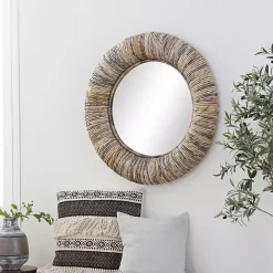 Clearance Kirklands Home Round Teak Wood Coiled Tampar Frame Mirror
