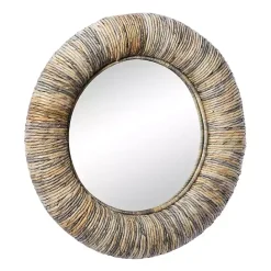 Clearance Kirklands Home Round Teak Wood Coiled Tampar Frame Mirror