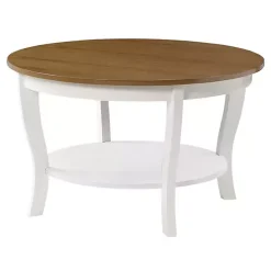Discount Kirklands Home Round and Natural Curved Legs Coffee Table White