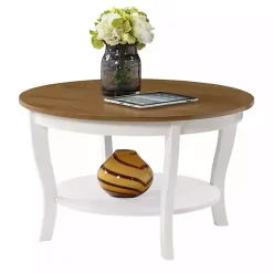 Discount Kirklands Home Round and Natural Curved Legs Coffee Table White