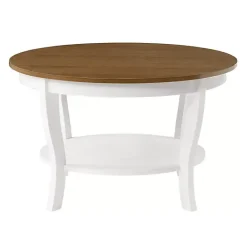 Discount Kirklands Home Round and Natural Curved Legs Coffee Table White