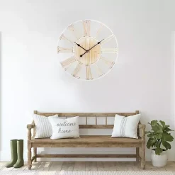 Online Kirklands Home Round White Metal and Wood Wall Clock