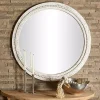 Kirklands Home Round Whitewash Beaded Wall Mirror