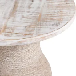 Discount Kirklands Home Round washed Wood and Rope Accent Table White