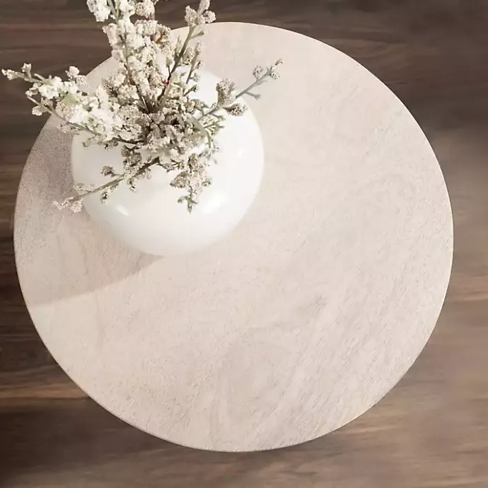 Kirklands Home Round washed Wood Dani Accent Table White