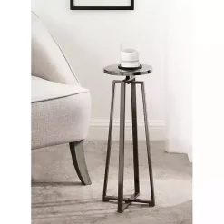 Discount Kirklands Home Round Zia Pewter Metal Accent Table Gray