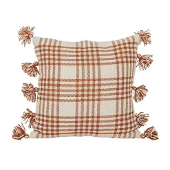 Clearance Kirklands Home Rust Plaid Tassel Indoor/Outdoor Pillow