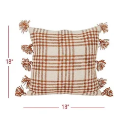 Clearance Kirklands Home Rust Plaid Tassel Indoor/Outdoor Pillow