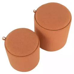 Discount Kirklands Home Rust Upholstered Ottomans with Tray Tops, Set of 2 Orange