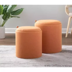 Discount Kirklands Home Rust Upholstered Ottomans with Tray Tops, Set of 2 Orange