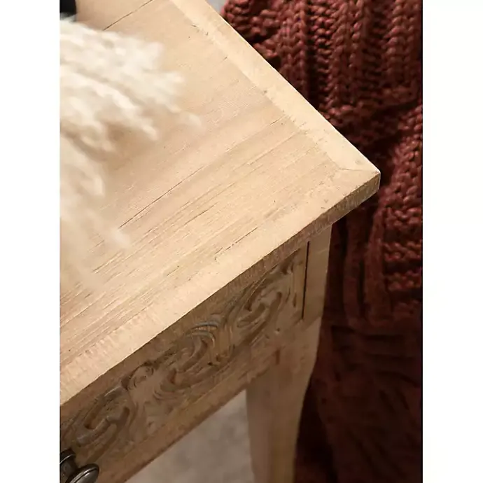 Outlet Kirklands Home Rustic Ornate Carved Wood Accent Table Brown