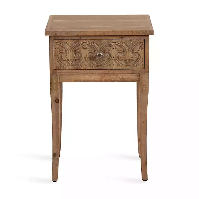 Outlet Kirklands Home Rustic Ornate Carved Wood Accent Table Brown