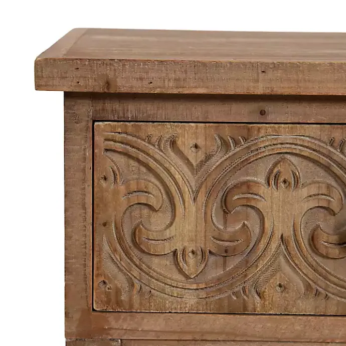 Outlet Kirklands Home Rustic Ornate Carved Wood Accent Table Brown