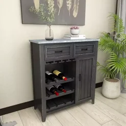 Hot Kirklands Home Rustic Galvanized Top Wine Cabinet Black