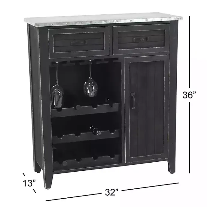 Hot Kirklands Home Rustic Galvanized Top Wine Cabinet Black