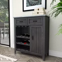 Hot Kirklands Home Rustic Galvanized Top Wine Cabinet Black