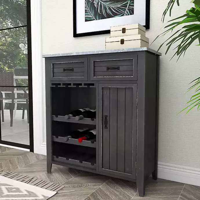 Hot Kirklands Home Rustic Galvanized Top Wine Cabinet Black