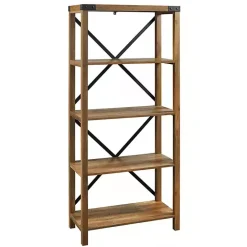New Kirklands Home Rustic Oak Metal X Frame Back Bookshelf Brown