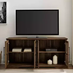 Hot Kirklands Home Rustic Oak Window 4-Door TV Stand Brown