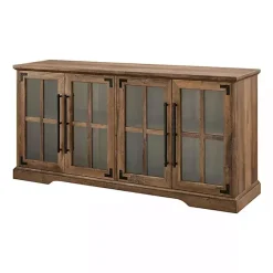 Hot Kirklands Home Rustic Oak Window 4-Door TV Stand Brown