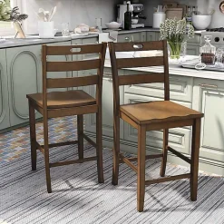 Outlet Kirklands Home Rustic Oak Wood Quinby Counter Stools, Set of 2 Brown