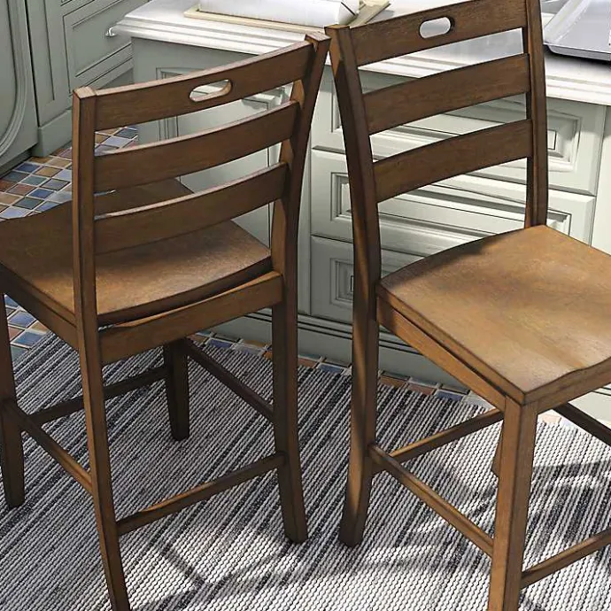 Outlet Kirklands Home Rustic Oak Wood Quinby Counter Stools, Set of 2 Brown