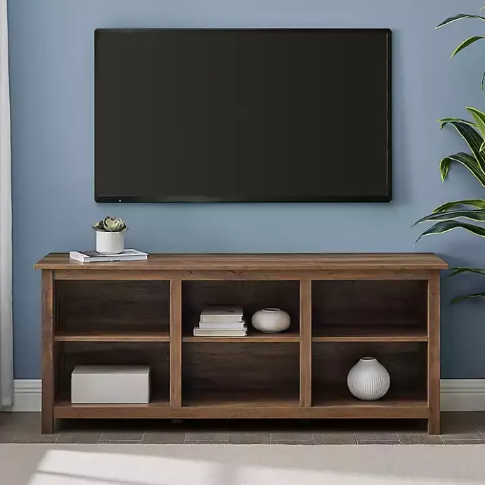 Hot Kirklands Home Rustic Oak Wood Slatted Sides Media Cabinet Brown