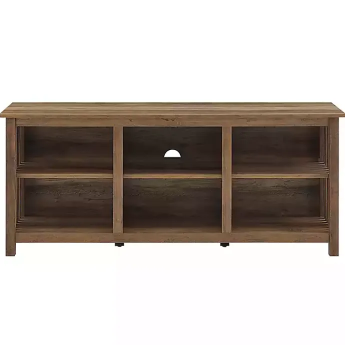 Hot Kirklands Home Rustic Oak Wood Slatted Sides Media Cabinet Brown