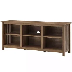 Hot Kirklands Home Rustic Oak Wood Slatted Sides Media Cabinet Brown