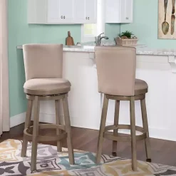 Best Kirklands Home Rustic Taupe Upholstered Swivel Bar Stool Tan