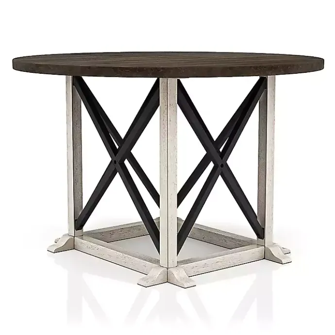 Best Kirklands Home Rustic White & Oak Wood Round Dining Table Brown
