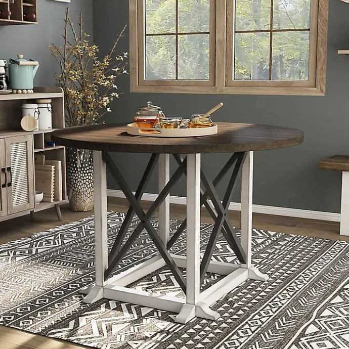 Best Kirklands Home Rustic White & Oak Wood Round Dining Table Brown