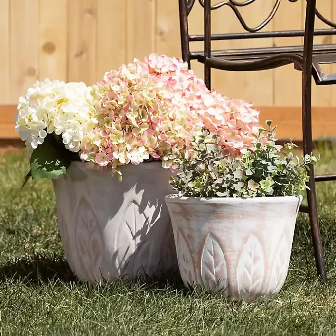 Discount Kirklands Home Rustic Leaf Clay Planters, Set of 3 White