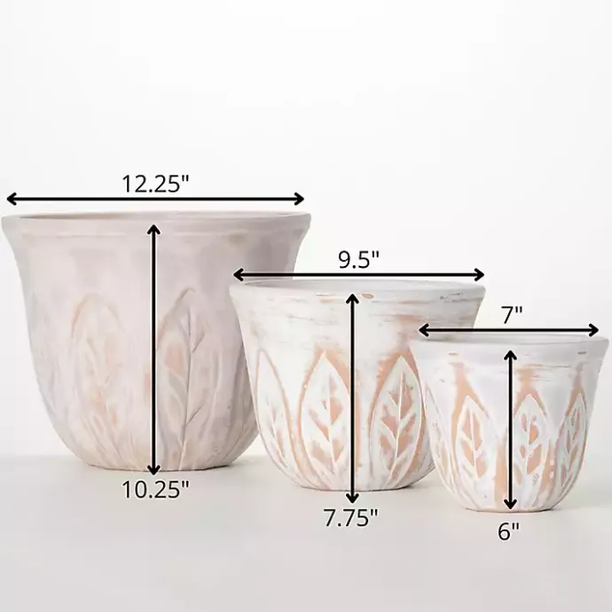 Discount Kirklands Home Rustic Leaf Clay Planters, Set of 3 White