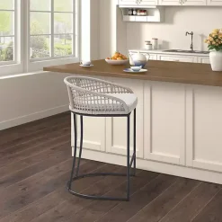 New Kirklands Home Rustic Woven Rope Back Counter Stool White