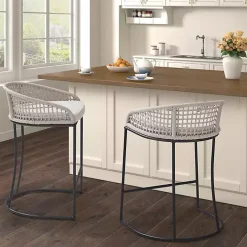 New Kirklands Home Rustic Woven Rope Back Counter Stool White