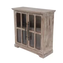 Best Kirklands Home Rustic Wood and Glass 2-Door Cabinet Tan