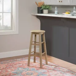 Hot Kirklands Home Rustic Wood Pub Classic Backless Bar Stool Tan