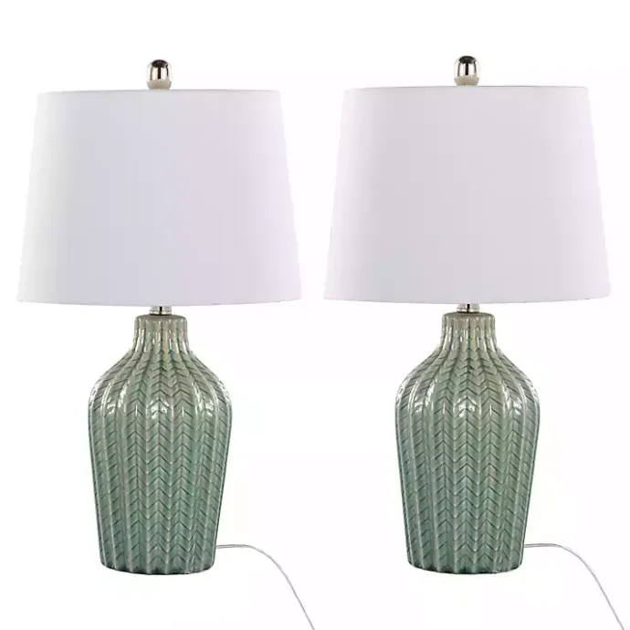 Discount Kirklands Home Sage Ceramic Chevron Table Lamps, Set of 2 White