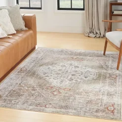 Best Kirklands Home Sage Distressed Medallion Washable Area Rug, 5x7