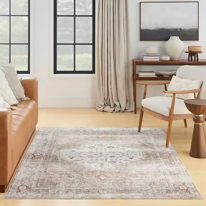 Best Kirklands Home Sage Distressed Medallion Washable Area Rug, 5x7