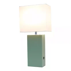 Outlet Kirklands Home Sage Leather Charging Table Lamp Green