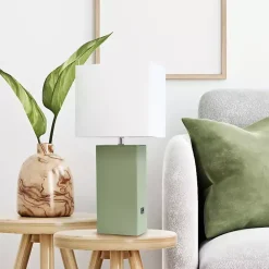 Outlet Kirklands Home Sage Leather Charging Table Lamp Green