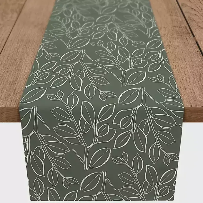 New Kirklands Home Sage Leaves Table Runner, 90 in. Green