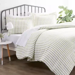 New Kirklands Home Sage Rugged Stripes Puffed King 3-pc. Duvet Set
