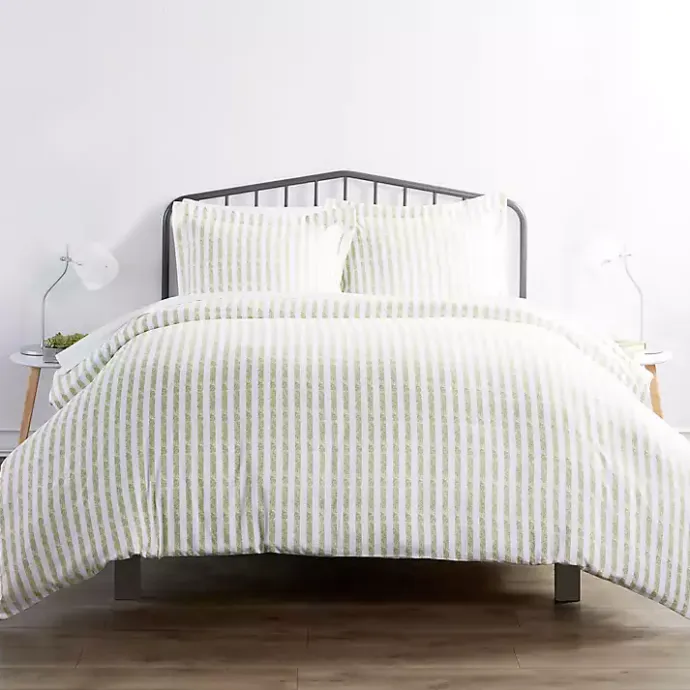 New Kirklands Home Sage Rugged Stripes Puffed King 3-pc. Duvet Set