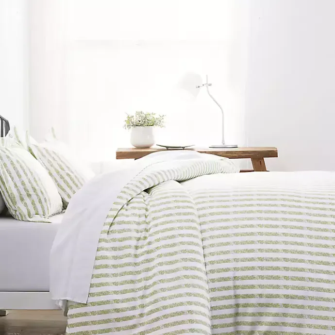 New Kirklands Home Sage Rugged Stripes Puffed King 3-pc. Duvet Set