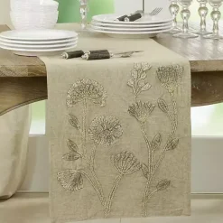 New Kirklands Home Sand Beige Floral Embroidered Table Runner Tan