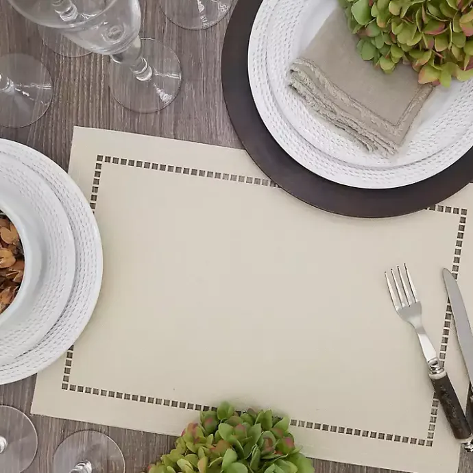 Discount Kirklands Home Sand Laser-Cut Hemstitch Placemats, Set of 4 Ivory