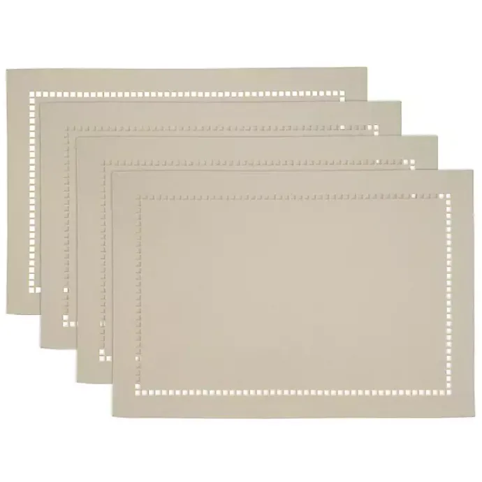 Discount Kirklands Home Sand Laser-Cut Hemstitch Placemats, Set of 4 Ivory